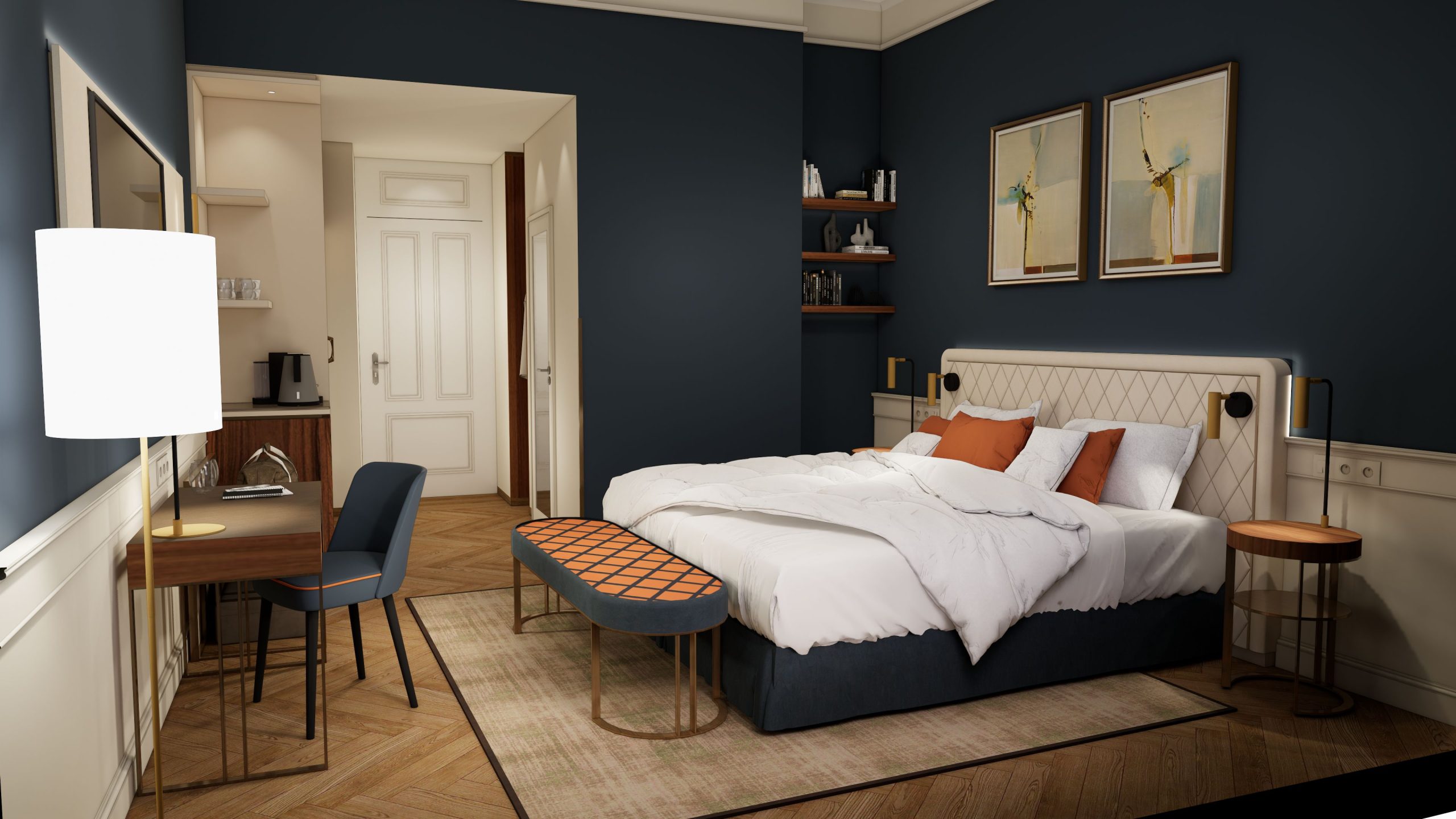 Visualisierung-eines-neuen-Superior-Zimmers-in-kraeftigem-Blau-c-Josef-Goebel-KAISERHOF-Wien